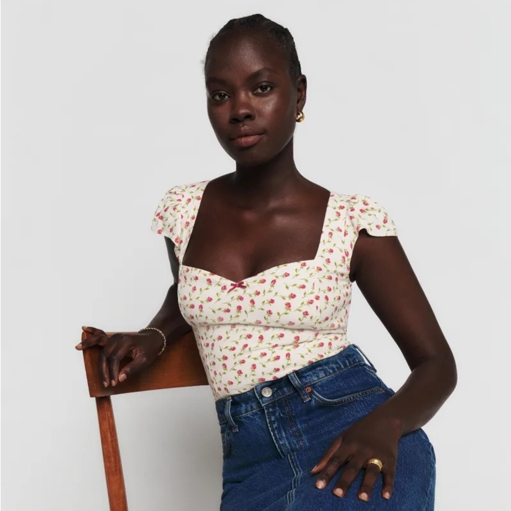 Reformation Kinsey White and Pink Floral Top in Madison